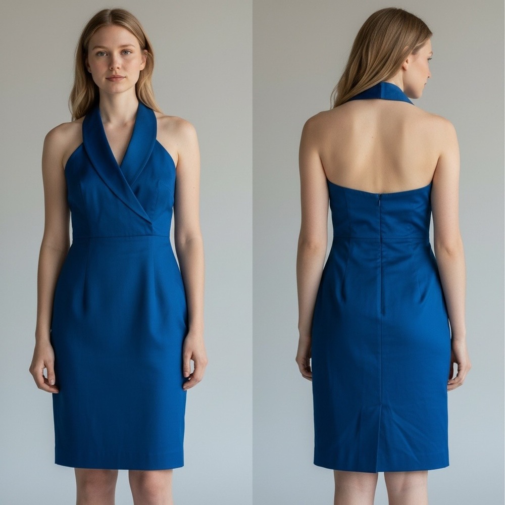 Guess by Marciano Dress 8 Blue NEW Halter Neck Y2K Silk Blend Wedding Cocktail